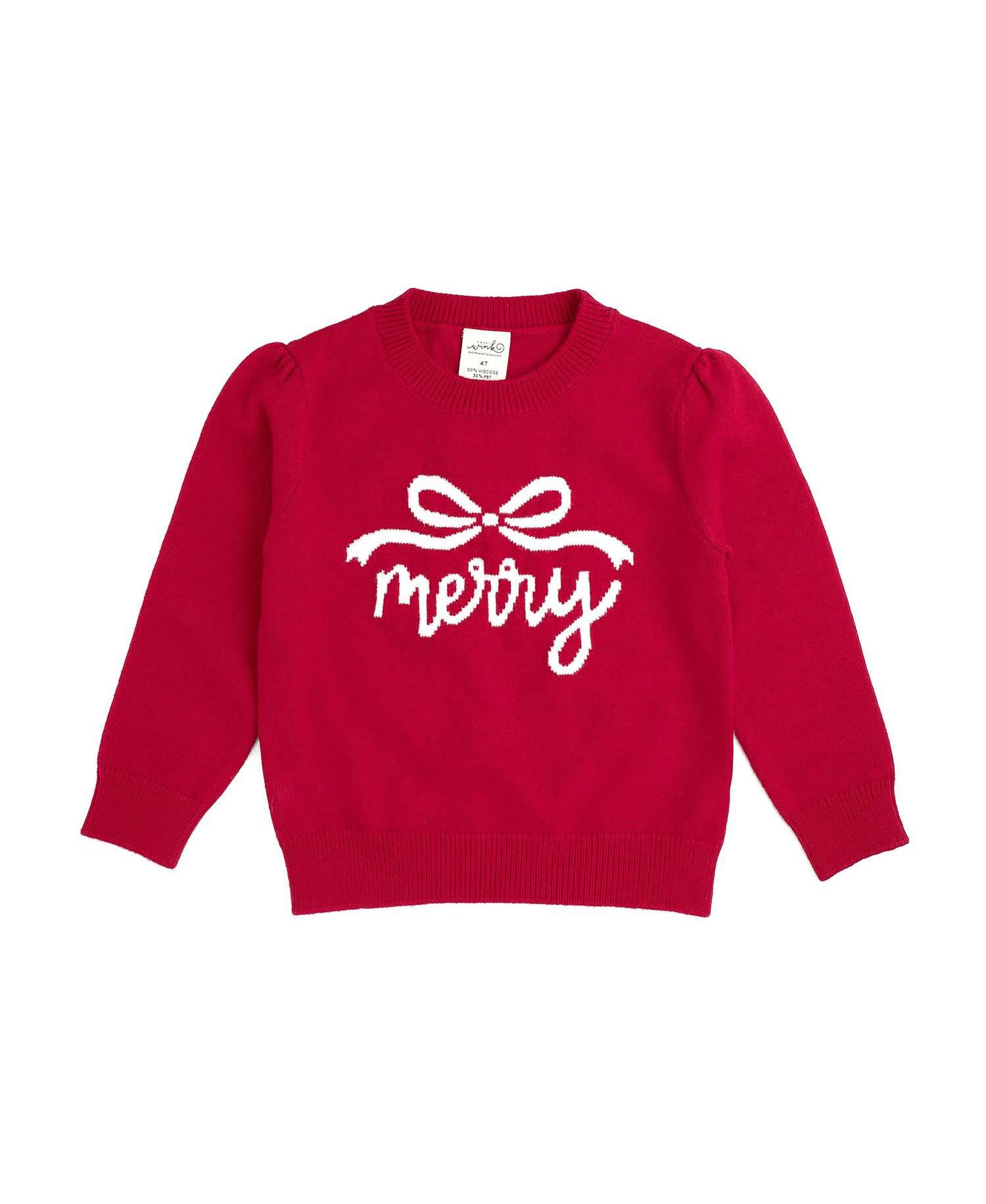 Baby Girls' Merry Bow Crewneck Long-Sleeve Holiday Sweater