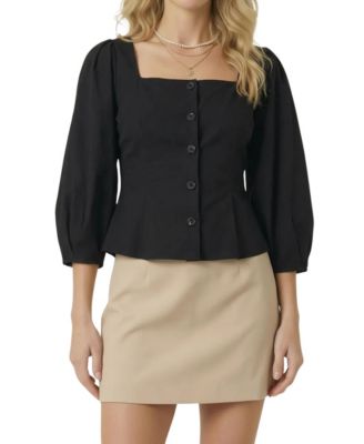 Women's Square-Neck Peplum Long-Sleeve Blouse