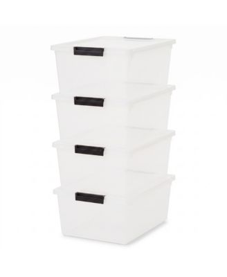 Plastic Storage Bins with Lids, Stackable Containers, 4-Pack, 12 Qt