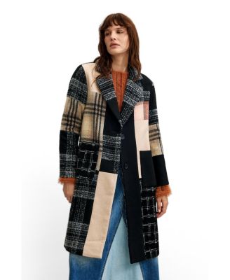 Women's Wool coat checked patch