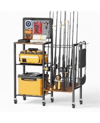 Rolling Fishing Rod Holder Cart Heavy Duty Garage Boat Tackle Storage Organizer