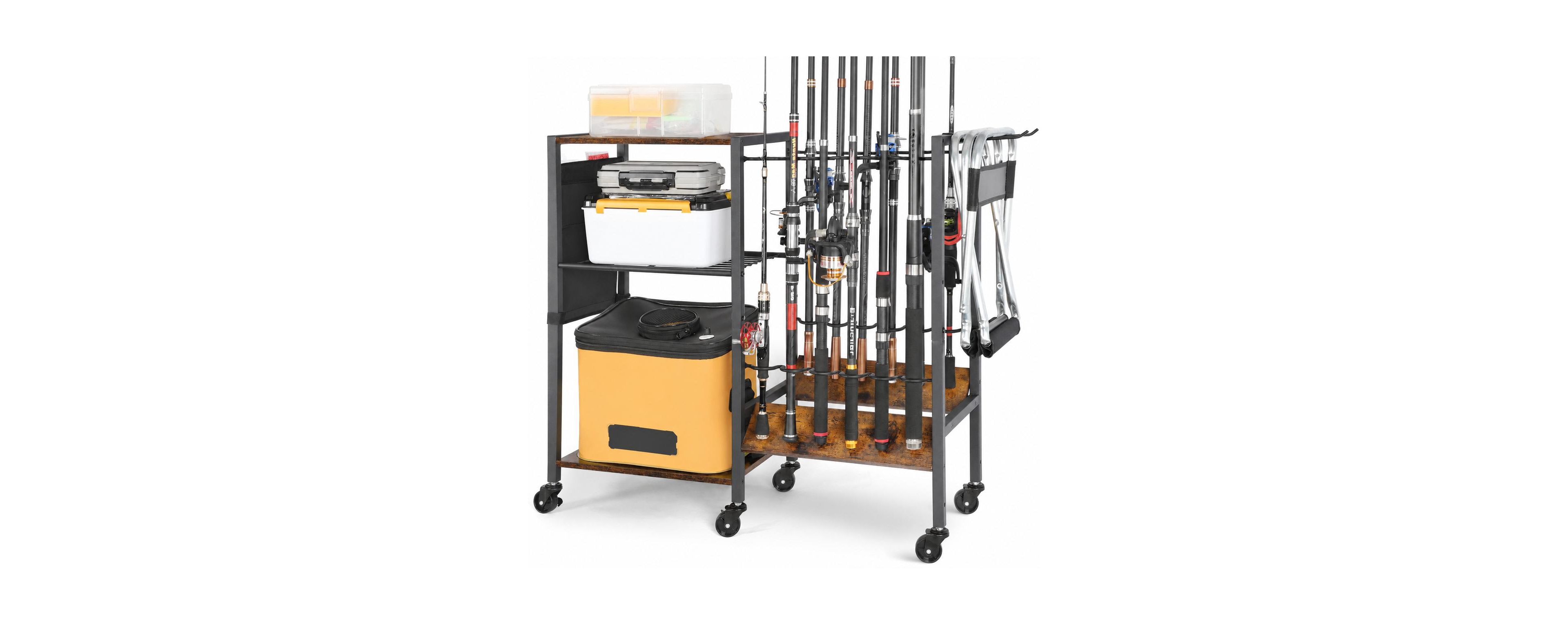 Furlihong Rolling Fishing Rod Holder Cart Heavy Duty Garage Boat Tackle Storage Organizer