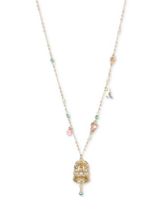 Betsey Johnson Gold-Tone Charm And Stone Birdcage Pendant Necklace - Macy's