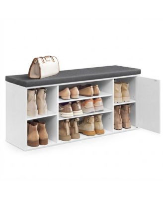 Entryway Shoe Storage Bench with Cushion Adjustable Shelves and Cabinet