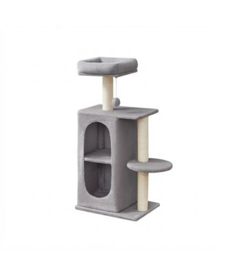 Indoor Cat Tree Tower with 2 Caves and Scratching Posts for Small Spaces