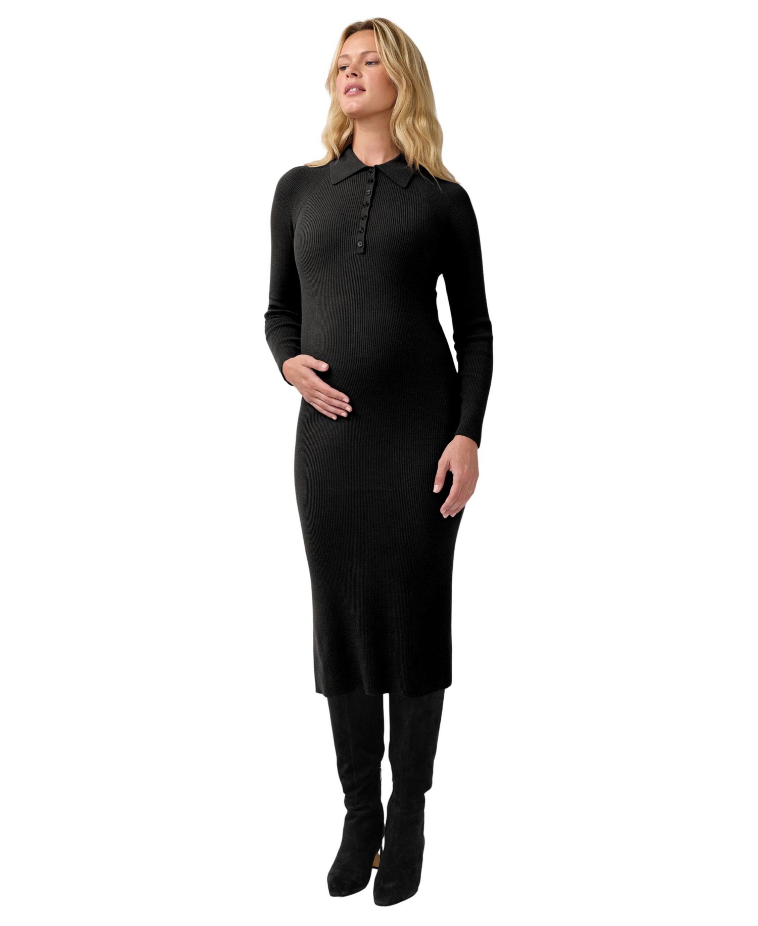 Maternity Ribbed Polo Nursing Midi Dress