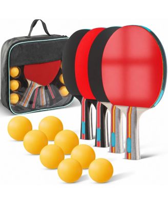Professional Ping Pong Paddle Set With Carry Case 3 Star Balls For Family Outdoor Play
