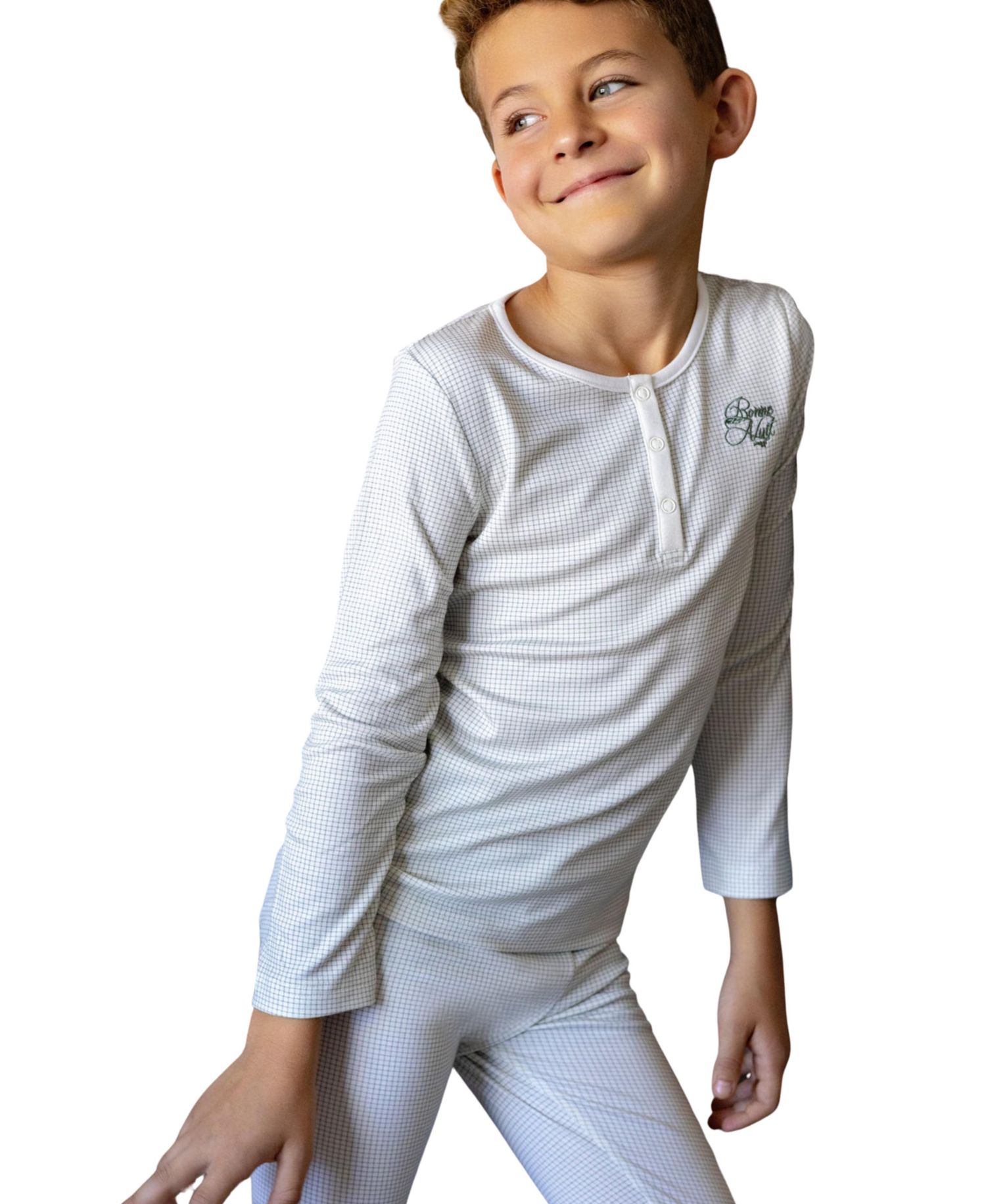Boys' 4-20 Gingham Long-Sleeve Henley Top and Pants, 2-Piece Set
