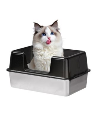 Stainless Steel Cat Litter Box with Lid, Anti-Leak Mat and Scoop