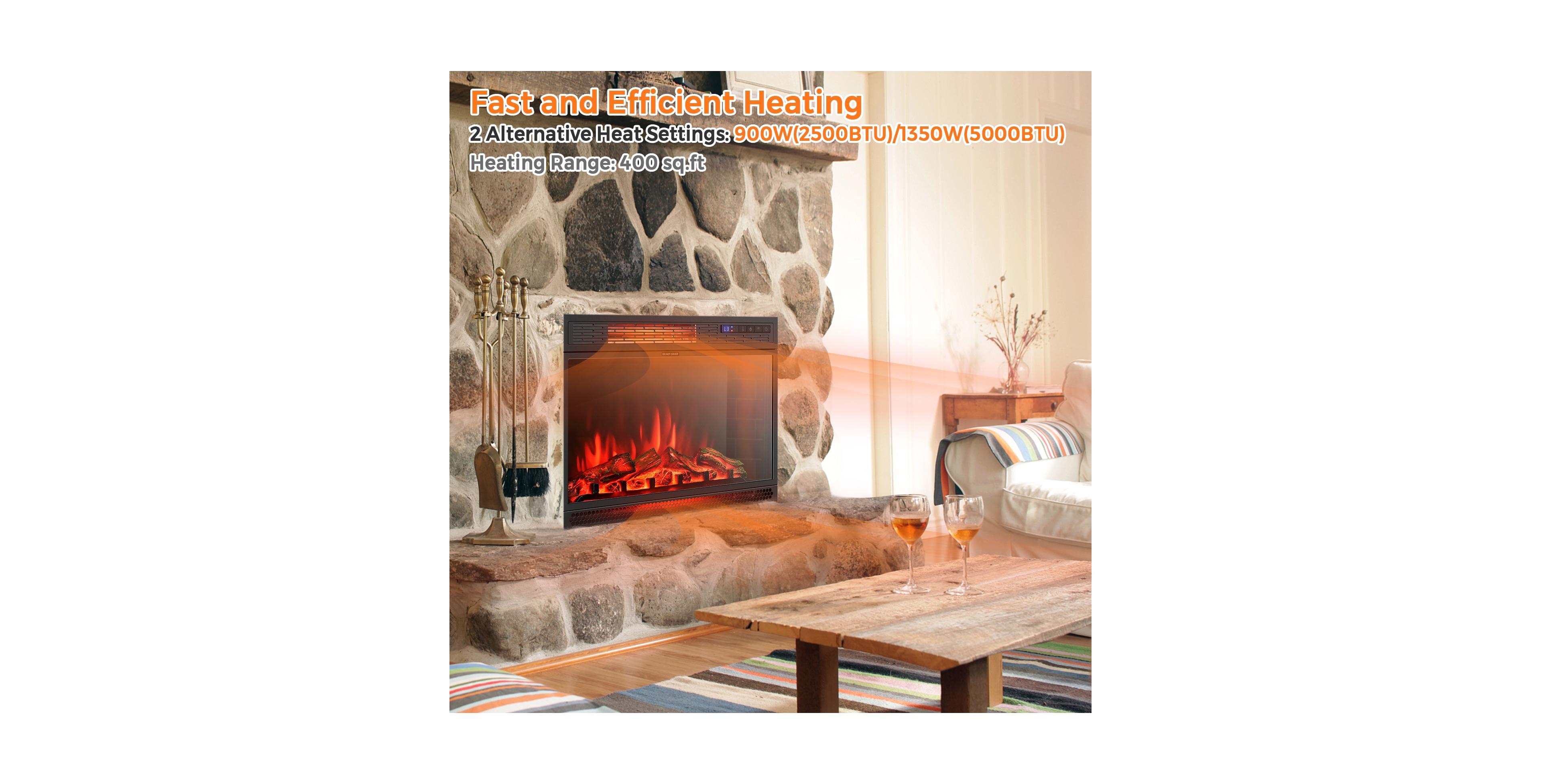 Boyel Living 25" Recessed Electric Fireplace Heater, Infrared Fast Heating 900/1350W, Realistic Flame