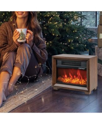 13" Mini Wooden Tabletop Electric Fireplace, Realistic Flame, 750W 5000 BTU 300 Sq Feet