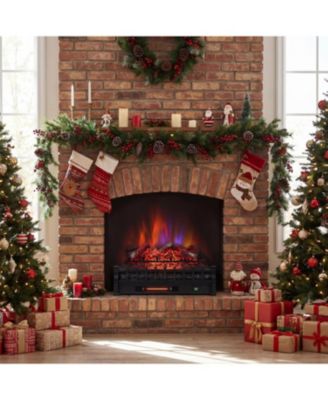 26" WiFi Infrared Quartz Electric Fireplace Log Set with Lemonwood Logs, Alexa Google Voice