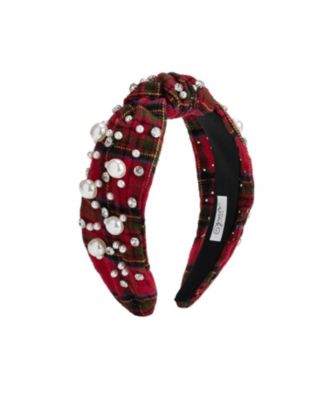 Girls Christmas Tartan Pearl-and-Gemstone Headband