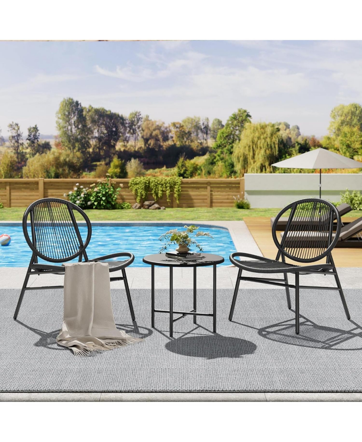 homfan 3 Piece Patio Bistro Set 2 Acapulco Chairs Side Table