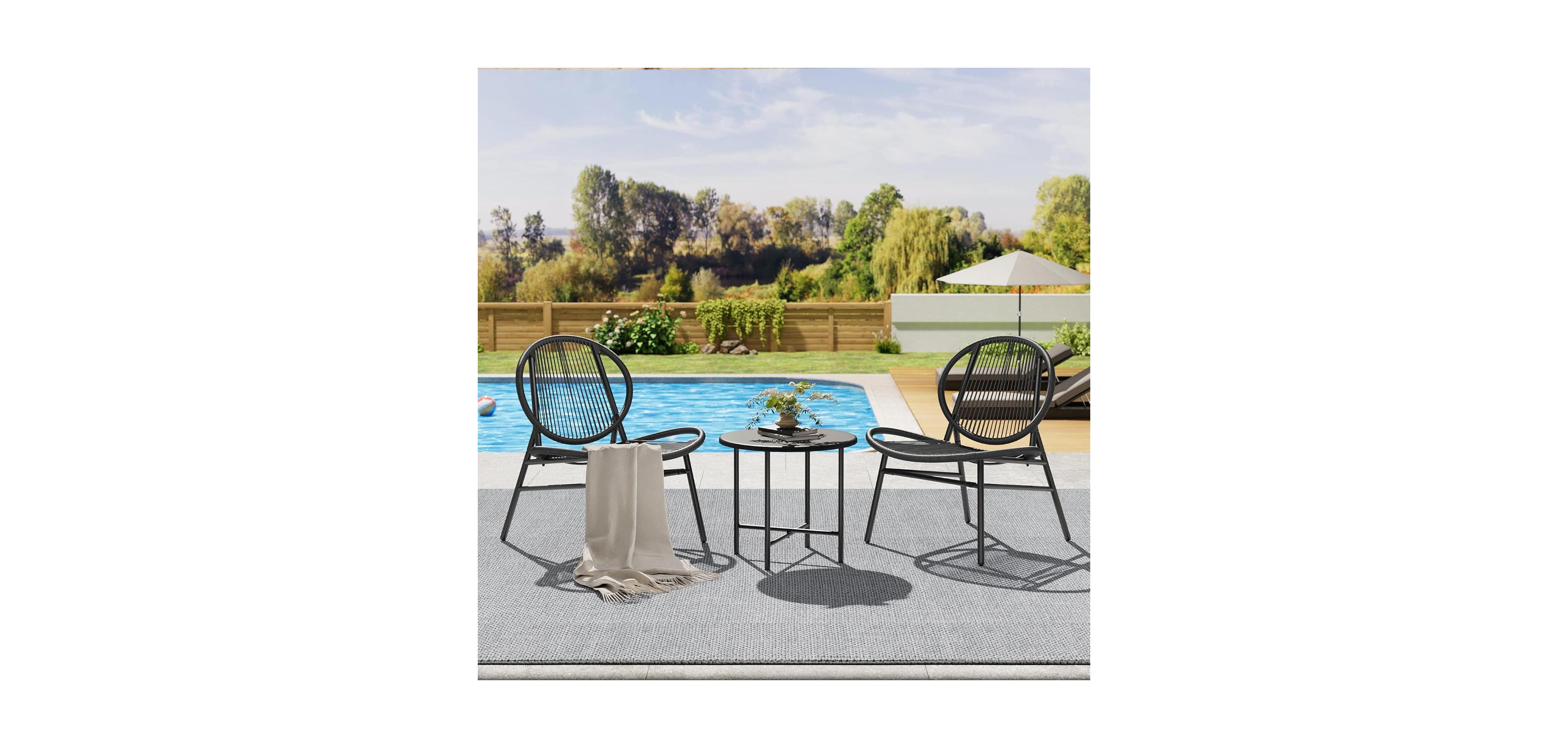 homfan 3 Piece Patio Bistro Set 2 Acapulco Chairs Side Table