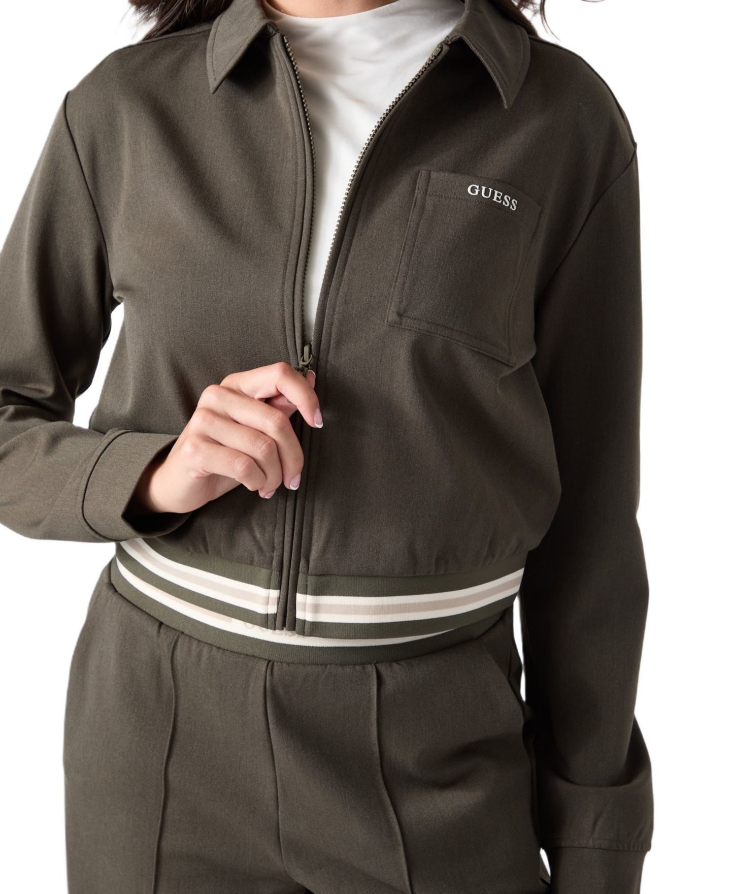 Женская куртка GUESS Goliarda Full-Zip Cropped High-Neck, цвет: Тёмный дубовый меланжевый — фото 3