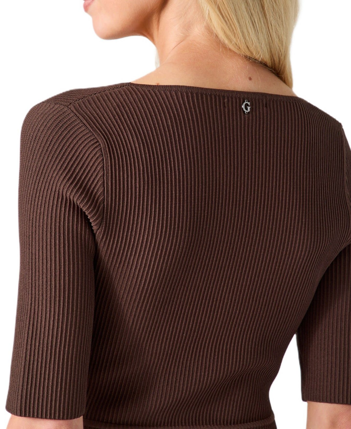 Женское платье GUESS Ottoman Ribbed Short-Sleeve Scoop Neck Sweater Dress, цвет: Тёмный кофейный — фото 4