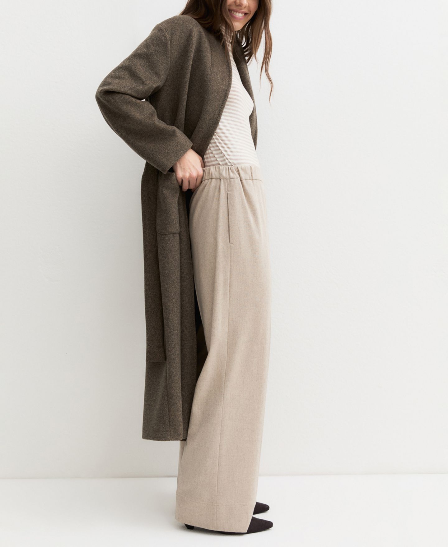 Женские брюки Emme Marella Emmteca Wide Leg Elastic Waist Flannel, цвет: Экрю — фото 4