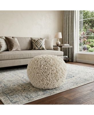 20" Cotton Tufted Geometric Round Pouf Ottoman