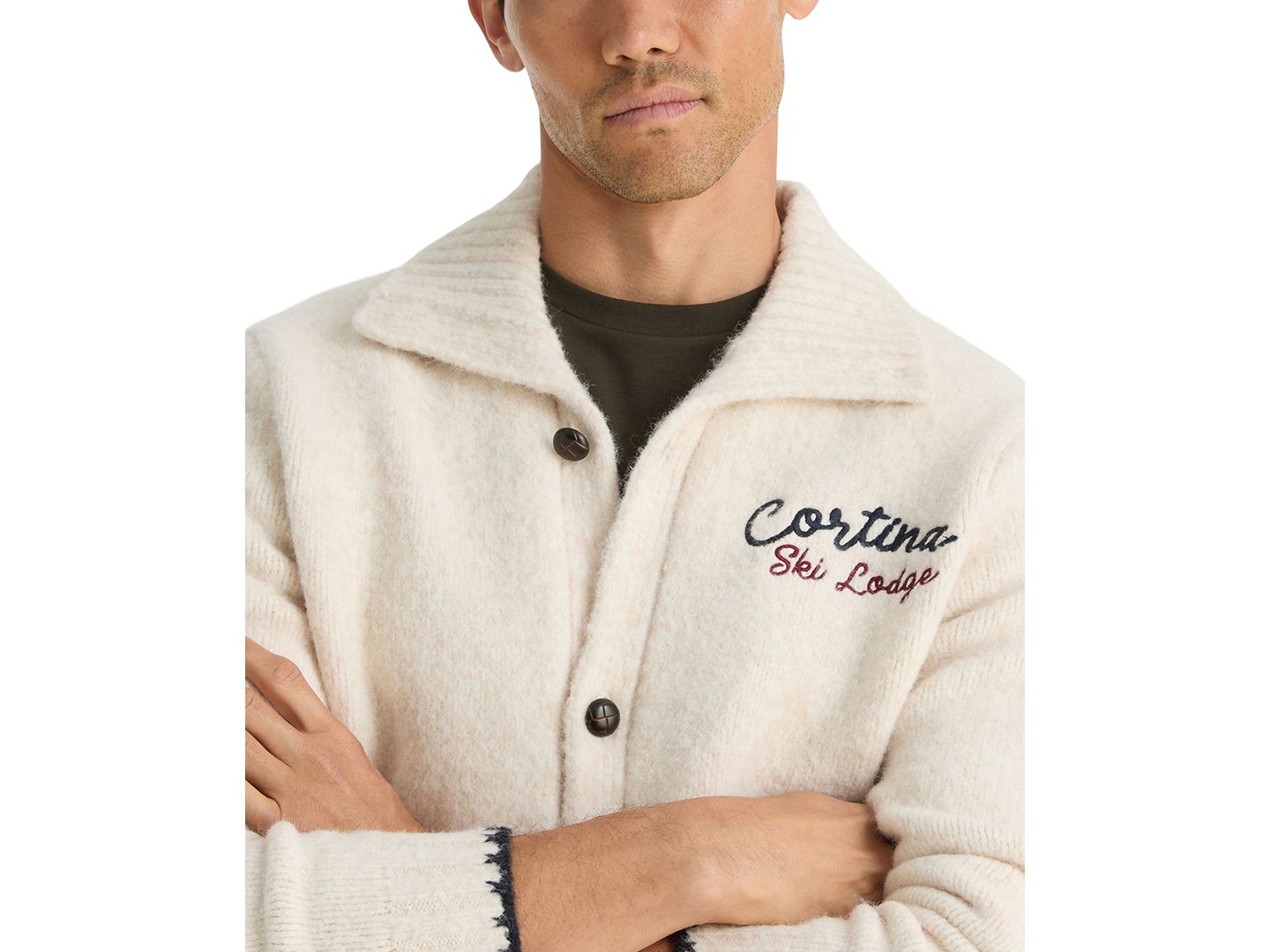 Мужской кардиган Nautica Ski Lodge Collared Long-Sleeve Embroidered, цвет: Миндальный — фото 4
