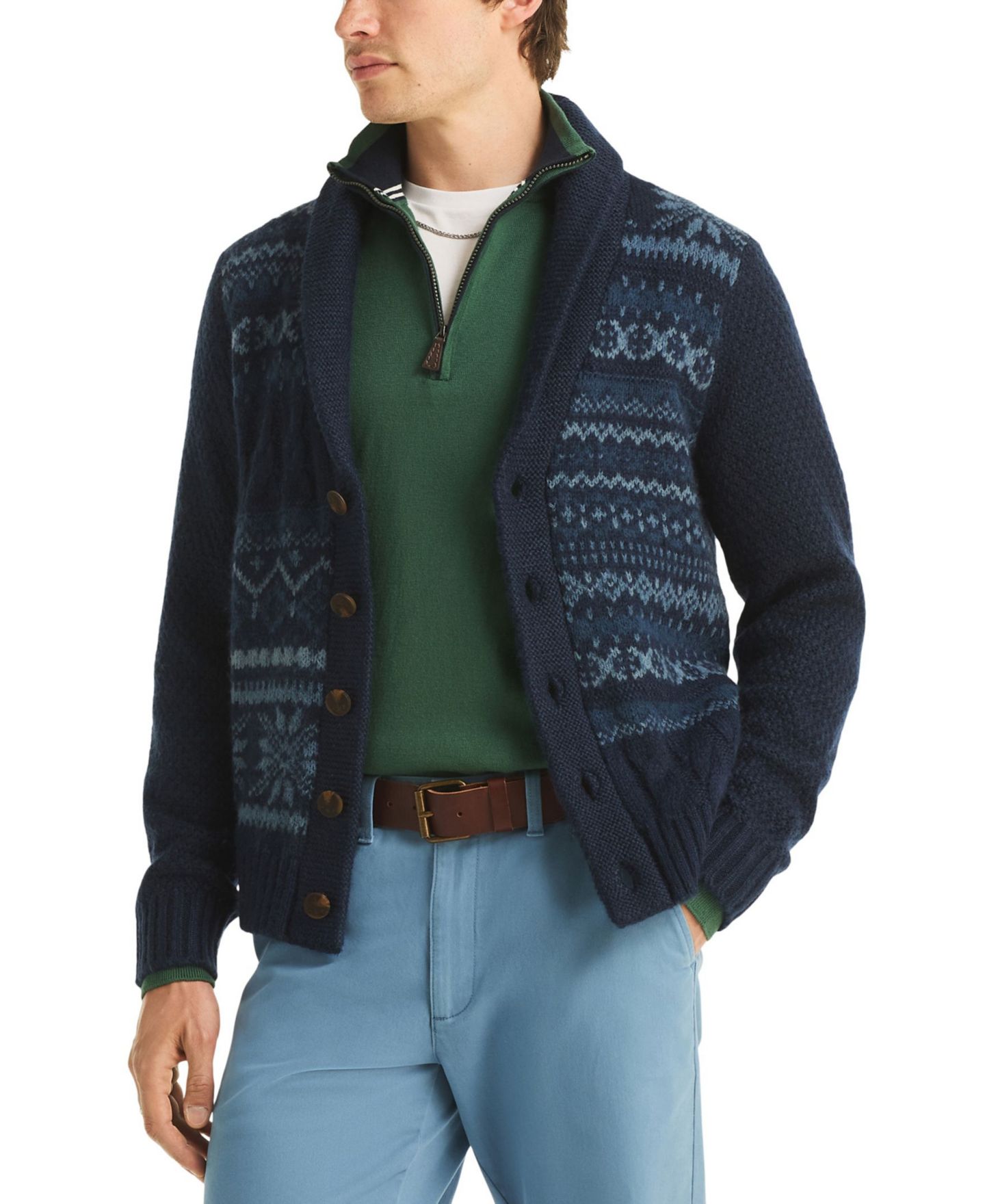 Мужской кардиган Nautica Fair Isle Shawl Collar Classic-Fit, цвет: Тёмно-синий — фото 1