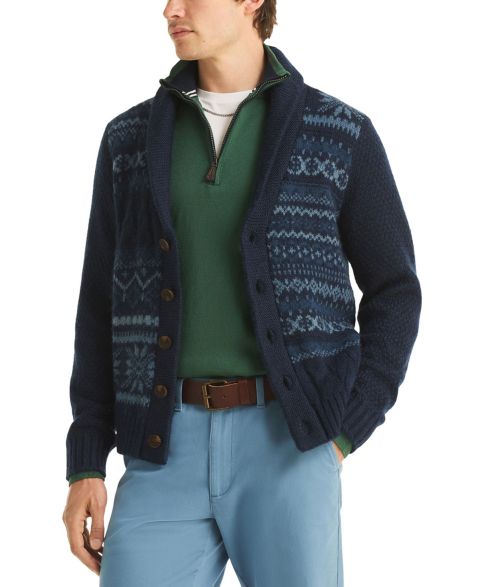 Мужской кардиган Nautica Fair Isle Shawl Collar Classic-Fit, цвет: Тёмно-синий