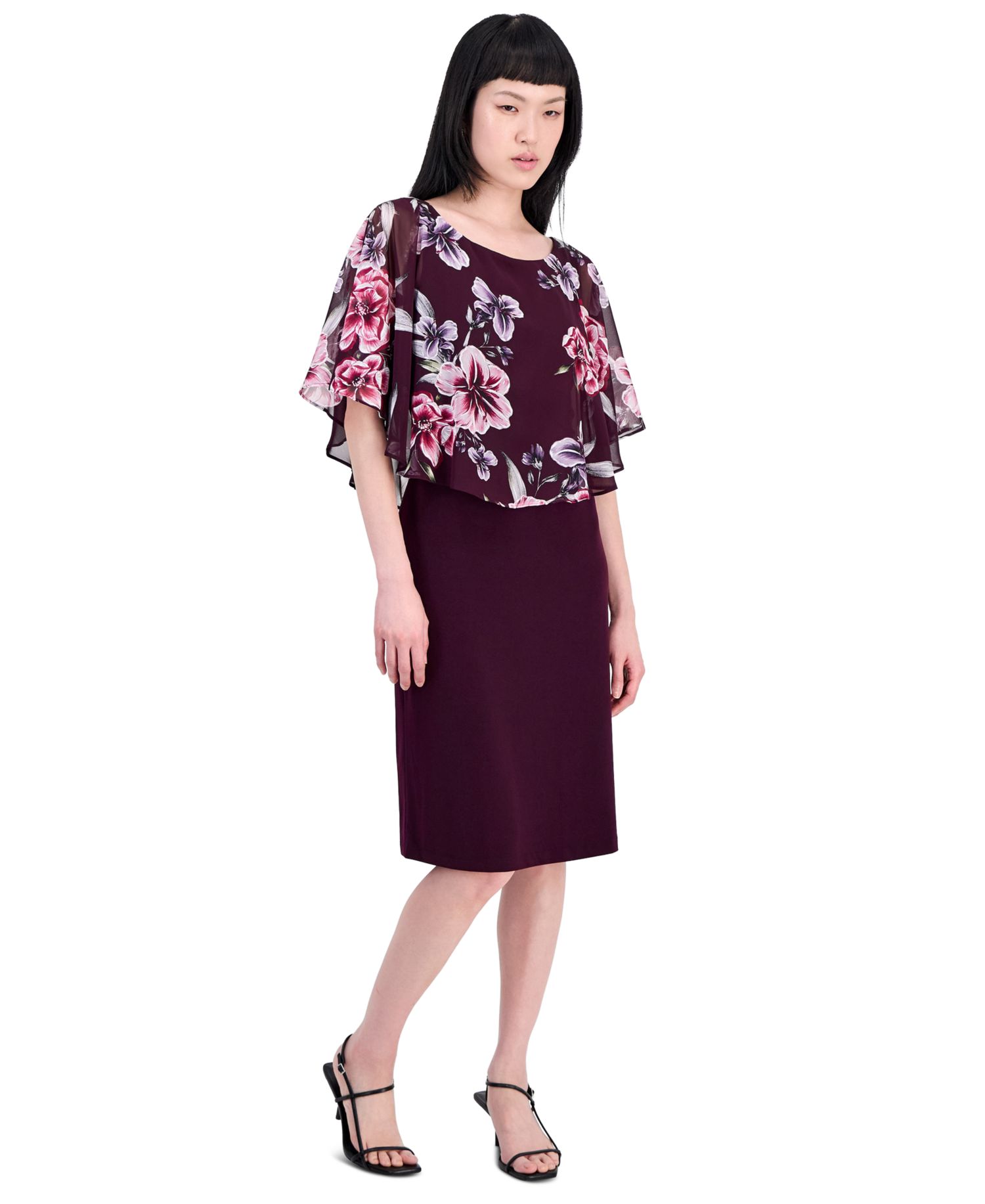 Women's Chiffon-Overlay Cape Dress