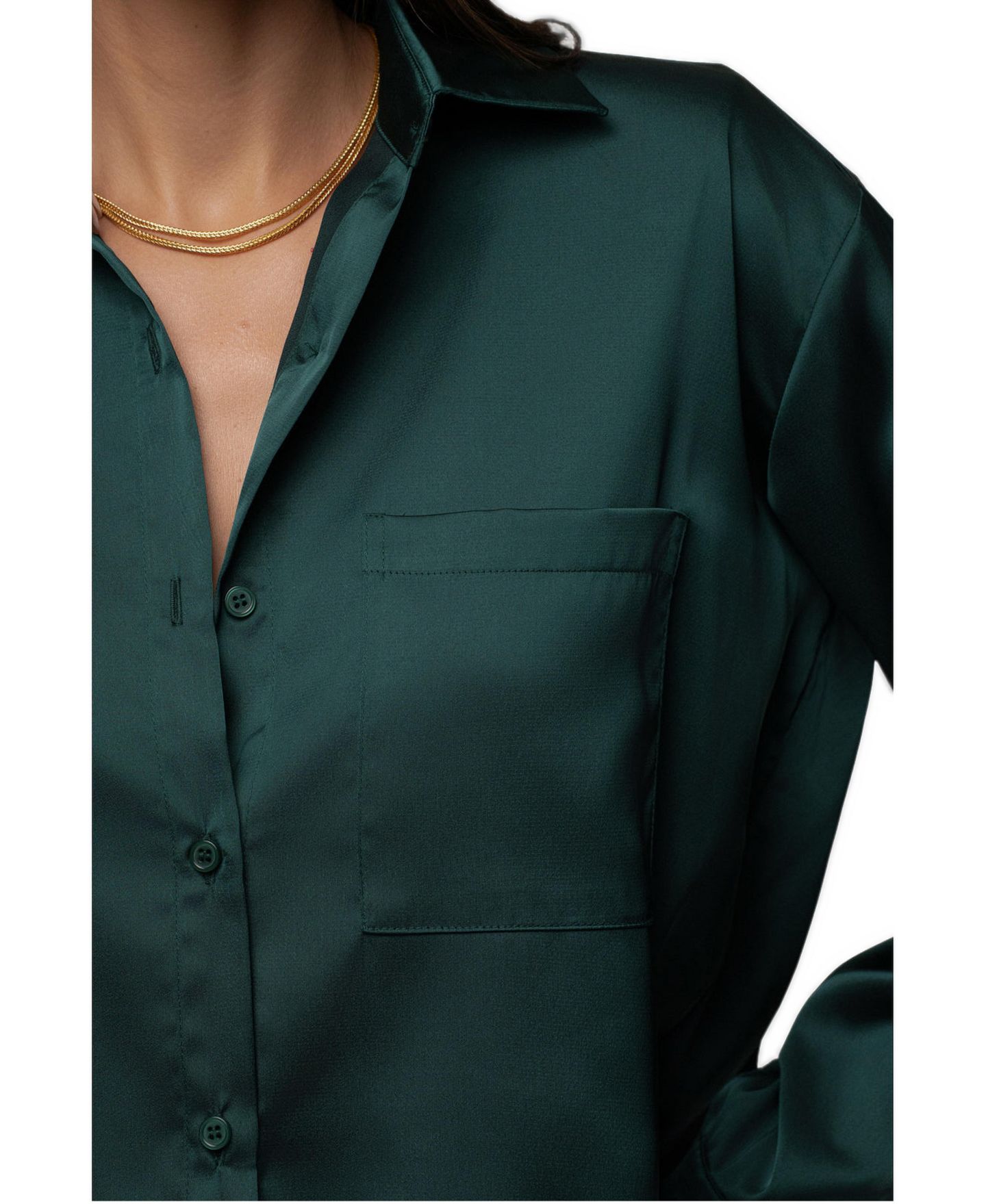 Женская блузка JLUXLABEL Island Ease Long-Sleeve Button-Down Satin, цвет: Изумрудный — фото 3