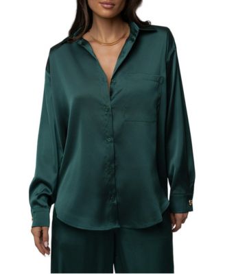 Women's Island Ease Long-Sleeve Button-Down Satin Blouse