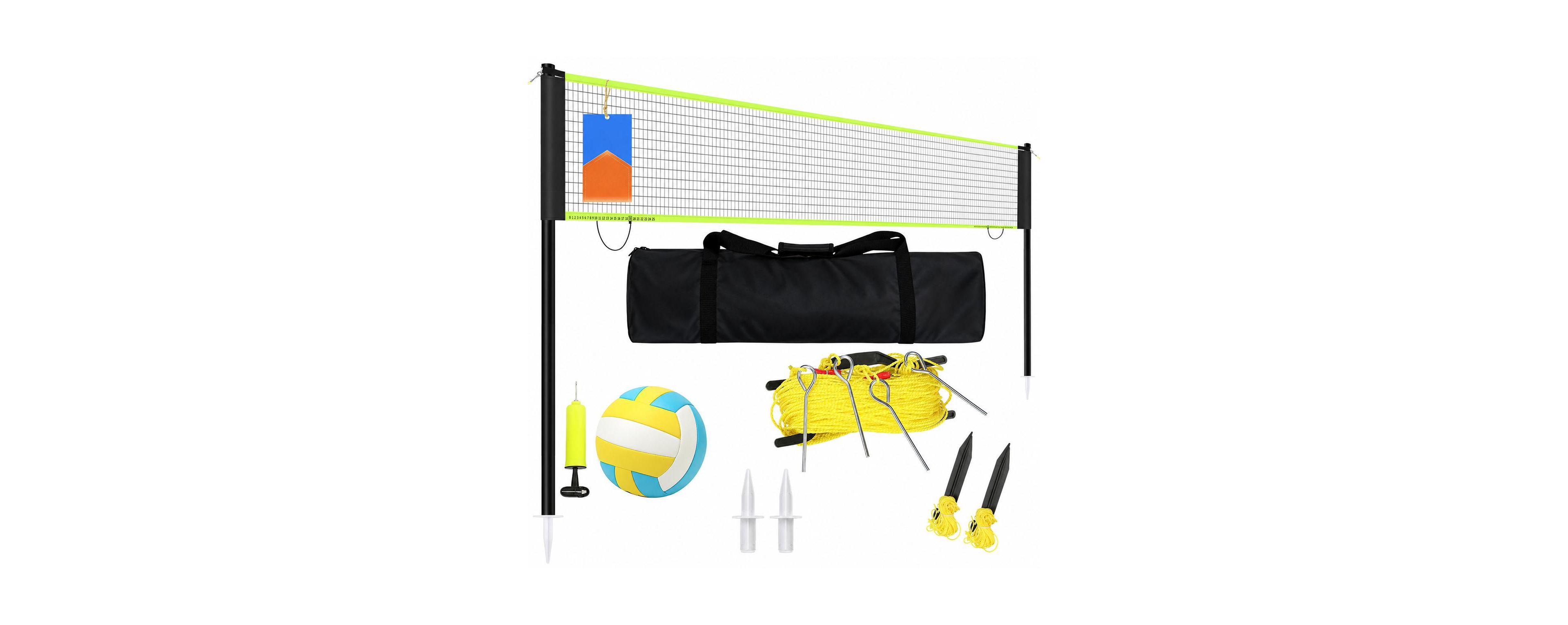 Furlihong 32ft Outdoor Portable Volleyball Net Set 4 Adjustable Height Poles Complete Play Kit