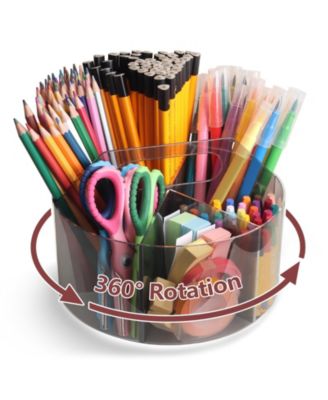 360 Degree Rotating Acrylic Desk Organizer 6 Compartment Art Supply Storage