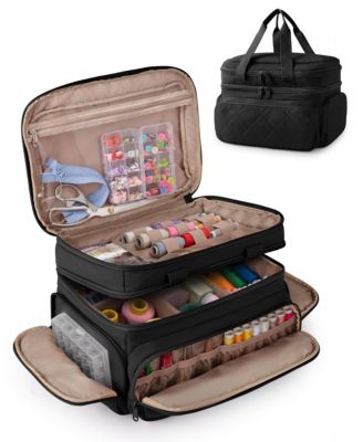 Dual Layer Sewing Organizer Bag With Removable Dividers Multi Pocket Storage