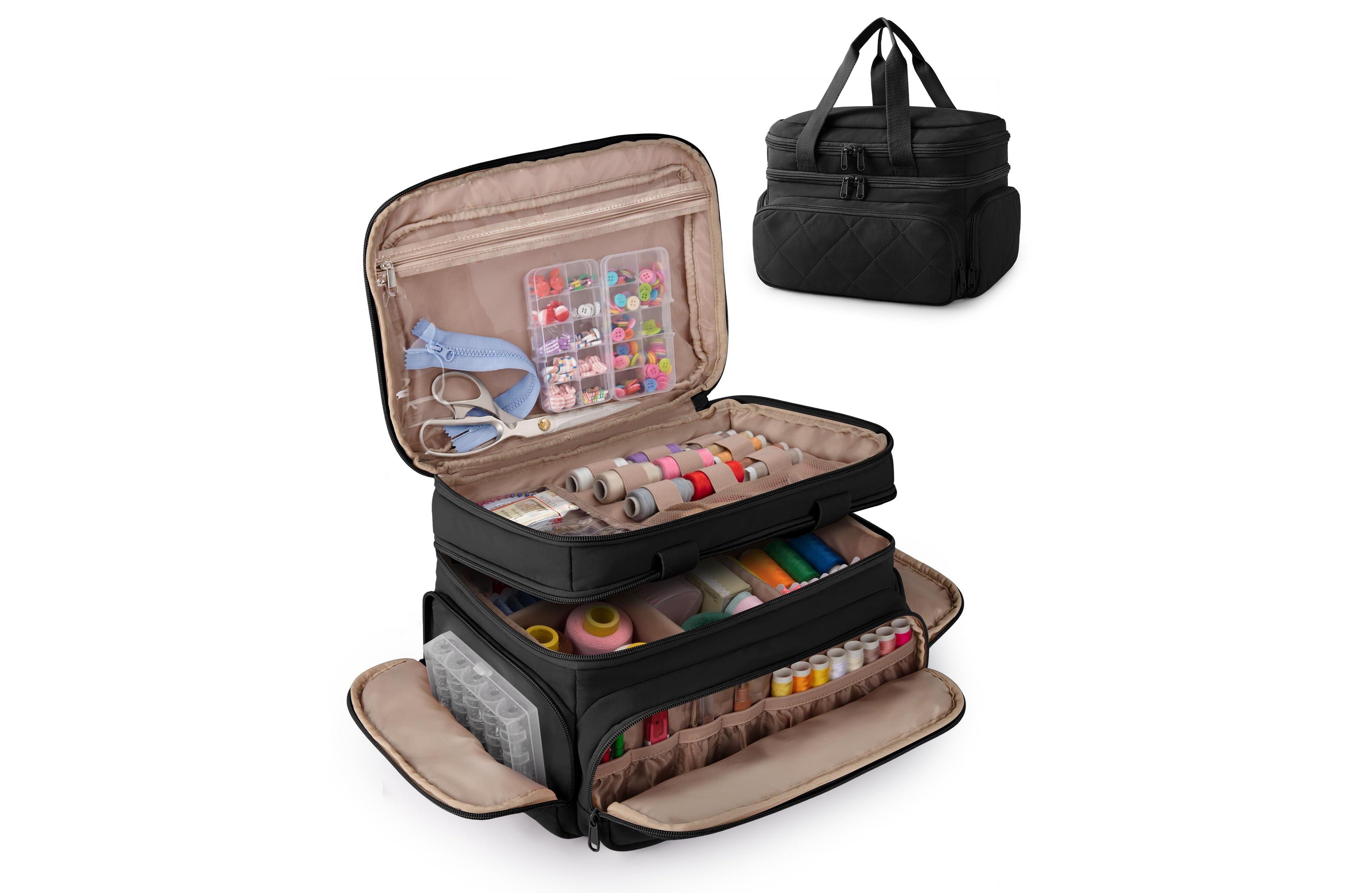 Aeelike Dual Layer Sewing Organizer Bag With Removable Dividers Multi Pocket Storage