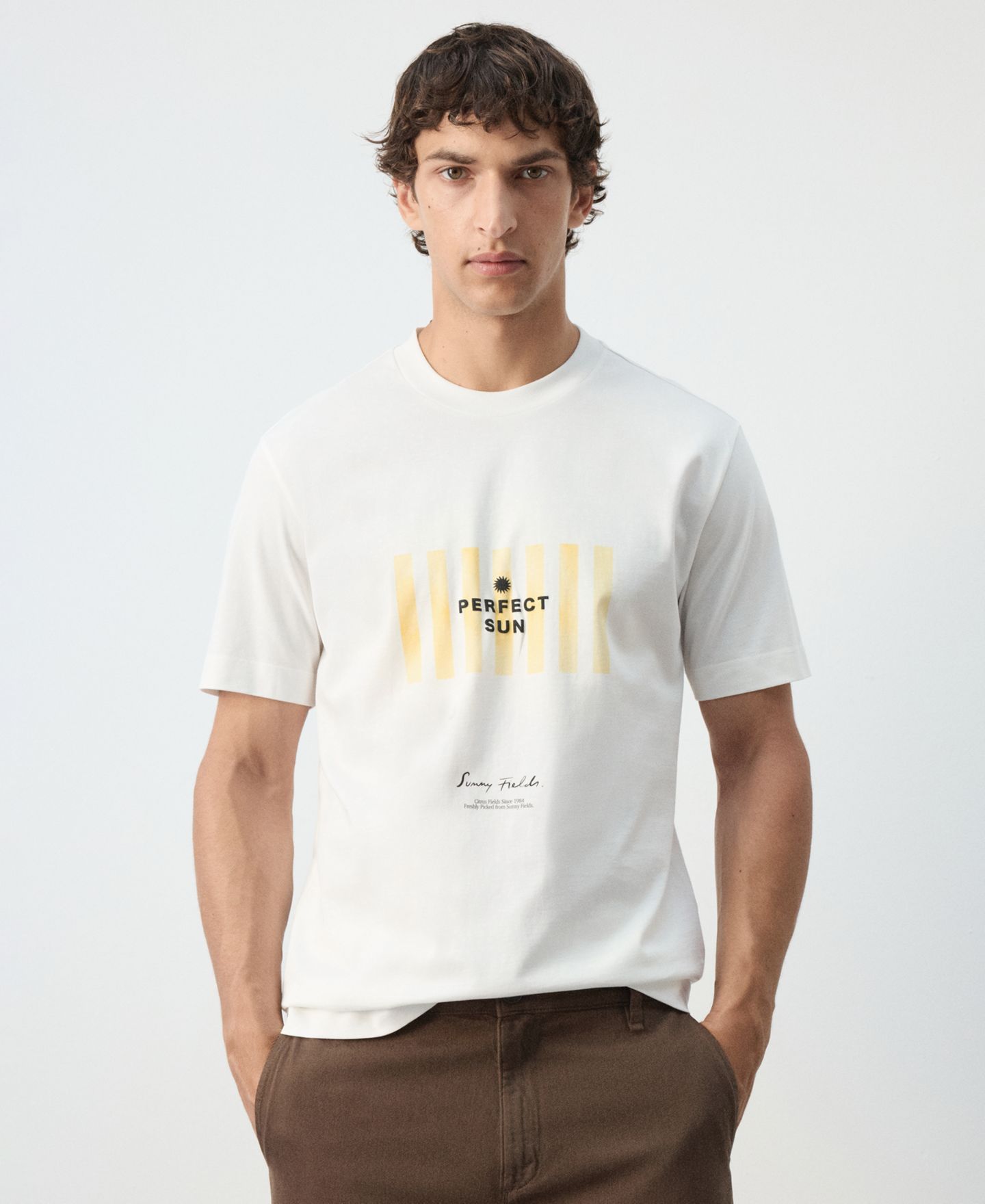 Мужская футболка Mango Graphic Regular-Fit Cotton, цвет: Белый — фото 3