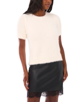 Women's Eyelash Short Sleeve Crew Neck Top