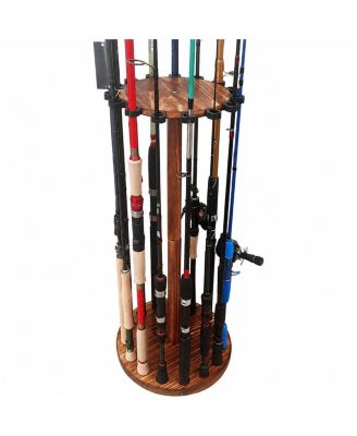 Solid Wood Handmade Fishing Pole Storage Rack With Soft Rubber Clips Easy Setup