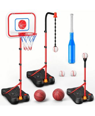 2 In 1 Basketball Hoop And T Ball Set Adjustable Height Kids Sport Toy