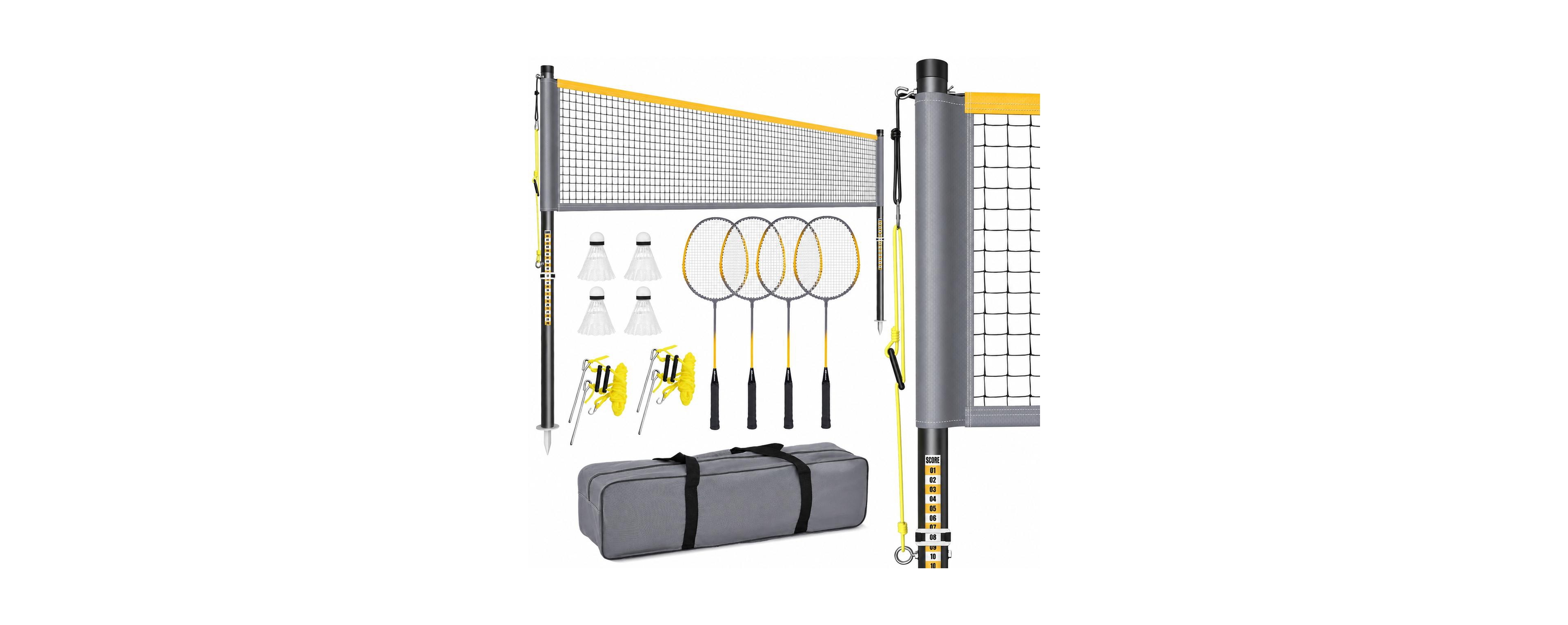 Furlihong Outdoor Badminton Net Set Anti Sag Winch System 4 Rackets Carry Bag