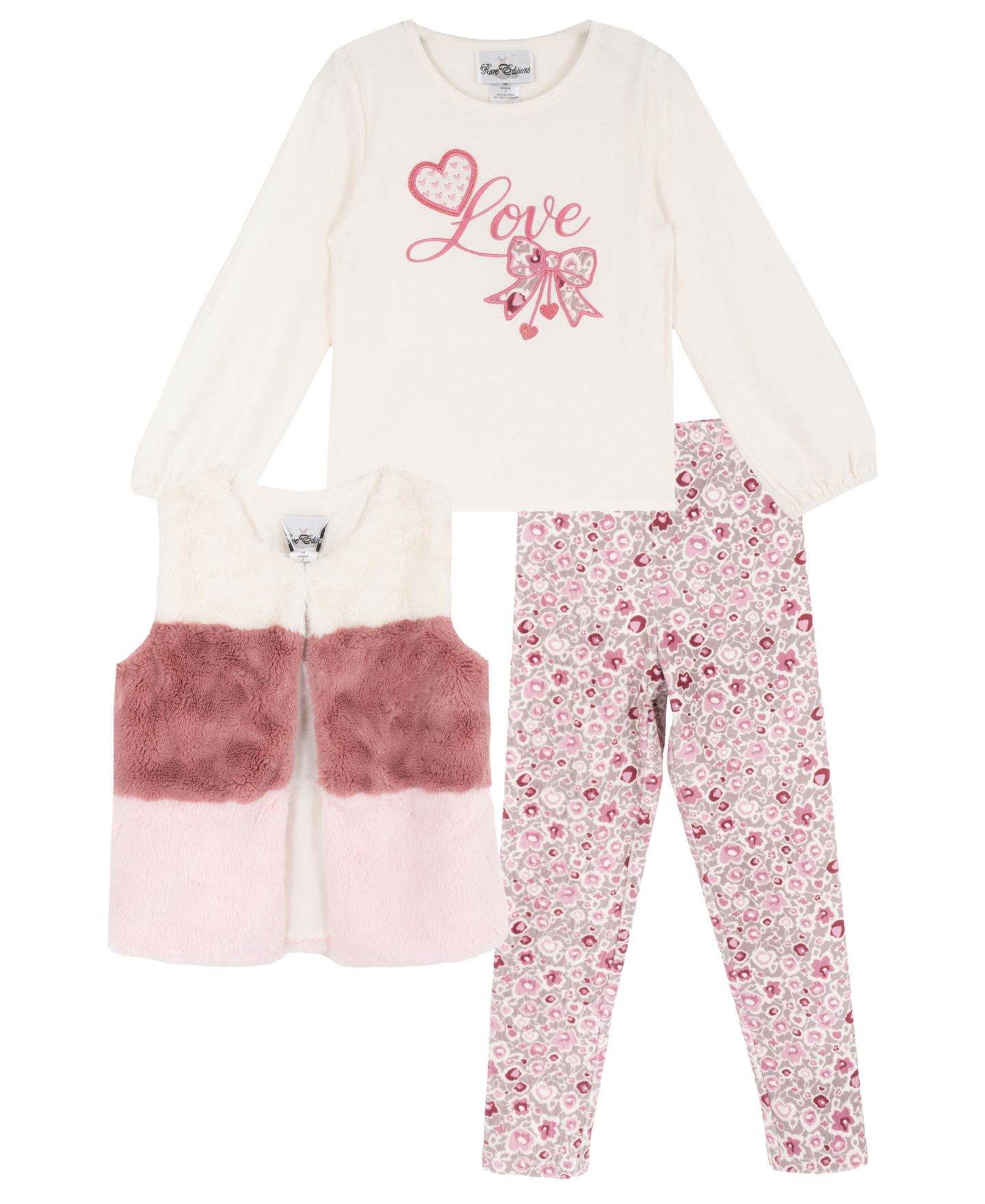 Комплекты Rare Editions Long-Sleeve Faux Fur Top, Vest and Leggings, 3-Piece Set для девочек, цвет: Розовато-лиловый — фото 4
