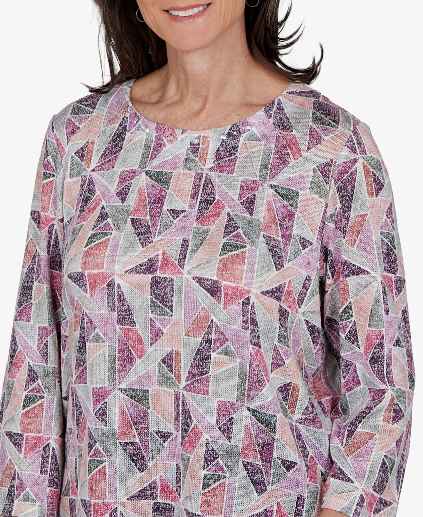Женская блузка Alfred Dunner Knit 3/4-Sleeve Geometric, цвет: Разноцветный — фото 4