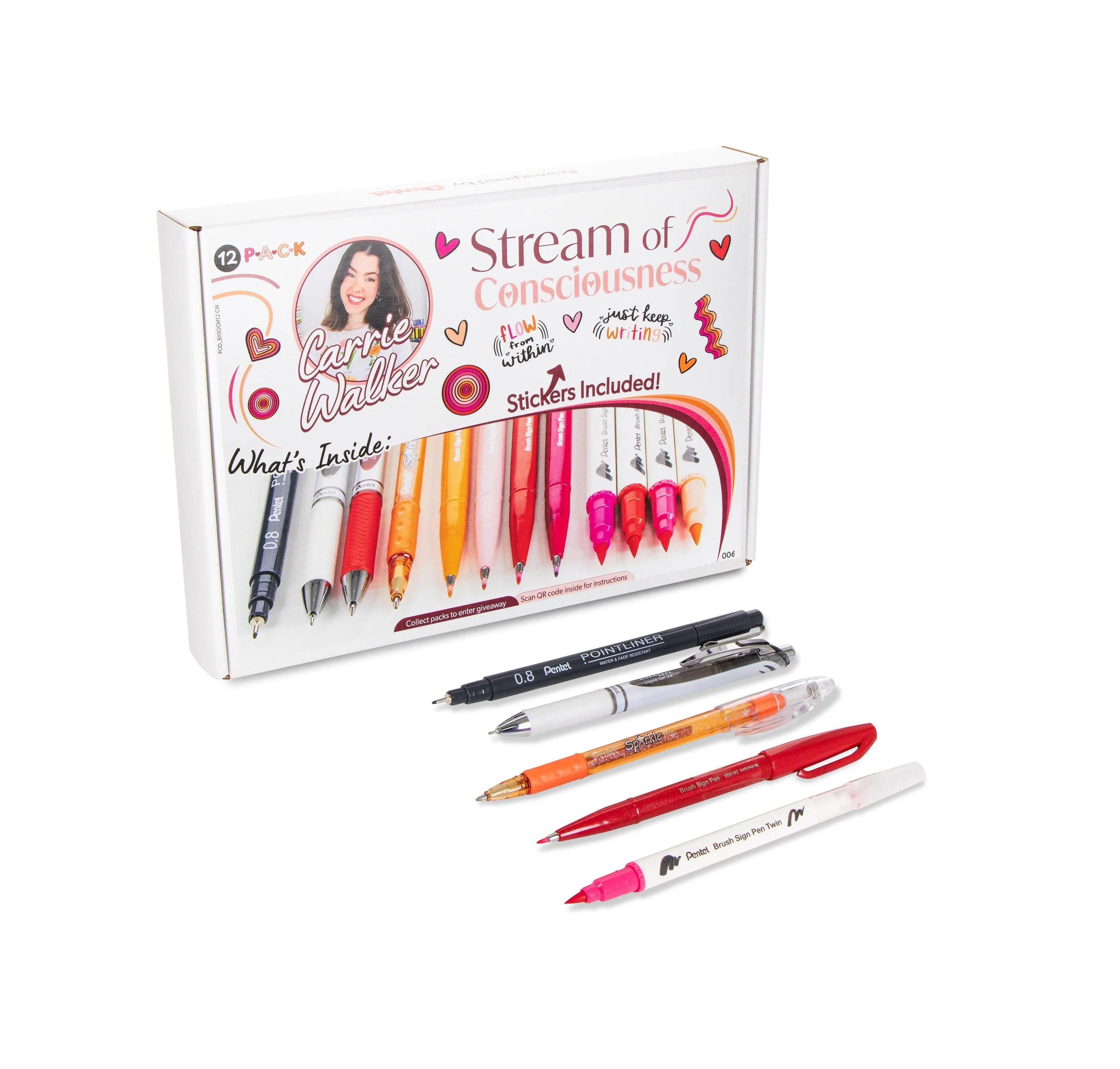 Pentel Carrie Walker s Stream Of Consciousness Mix, 12 Piece Pen Set