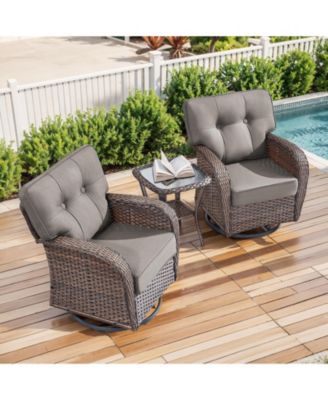 3-Piece Patio Furniture Set, Outdoor Swivel Rocker Chairs with 5" Cushions and Glass Coffee Table, All-Weather Wicker Bistro Set  Chairs