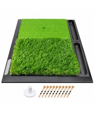 Foldable Golf Hitting Mat Dual Turf Heavy Rubber Base Indoor Outdoor Practice