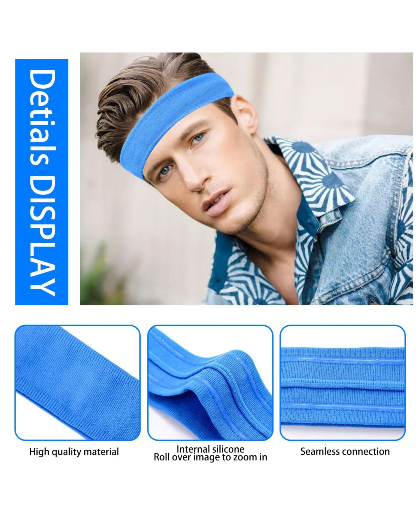 Женские аксессуары для волос peneyon Non-Slip Running Headbands, 5-Piece Set, цвет: Синий — фото 2