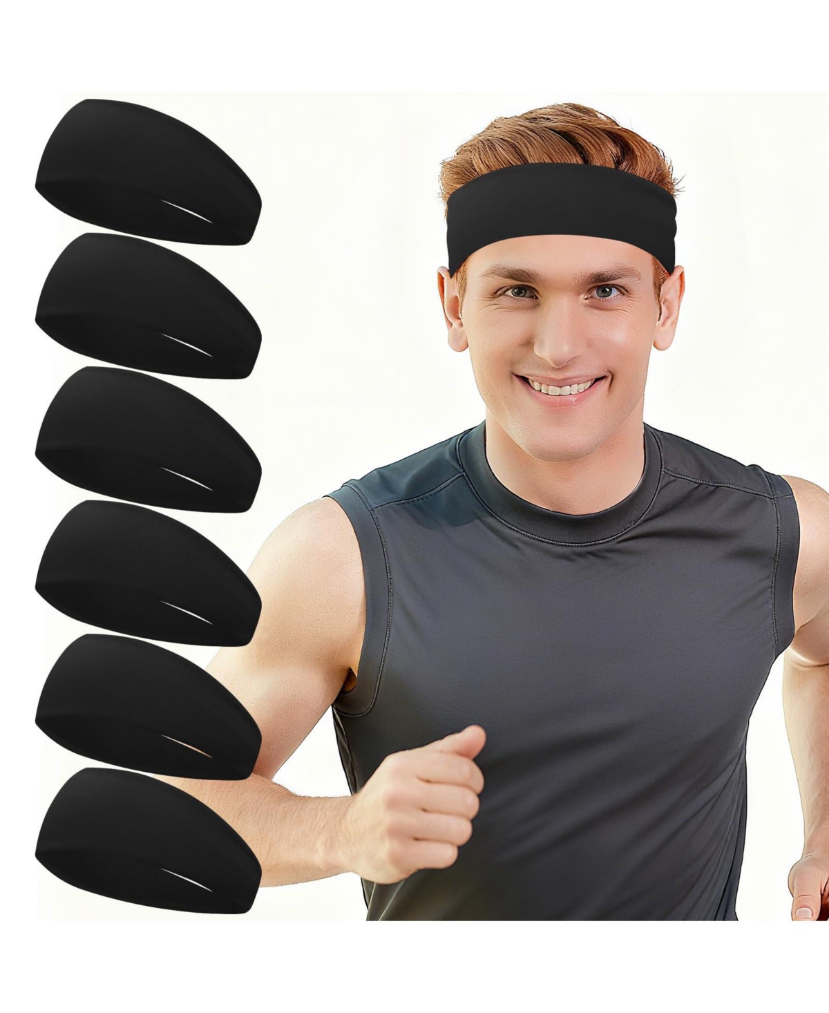 Sportneer Mens Wide Athletic Headbands 6 Pack Sweat Wicking Workout Running Yoga Bands
