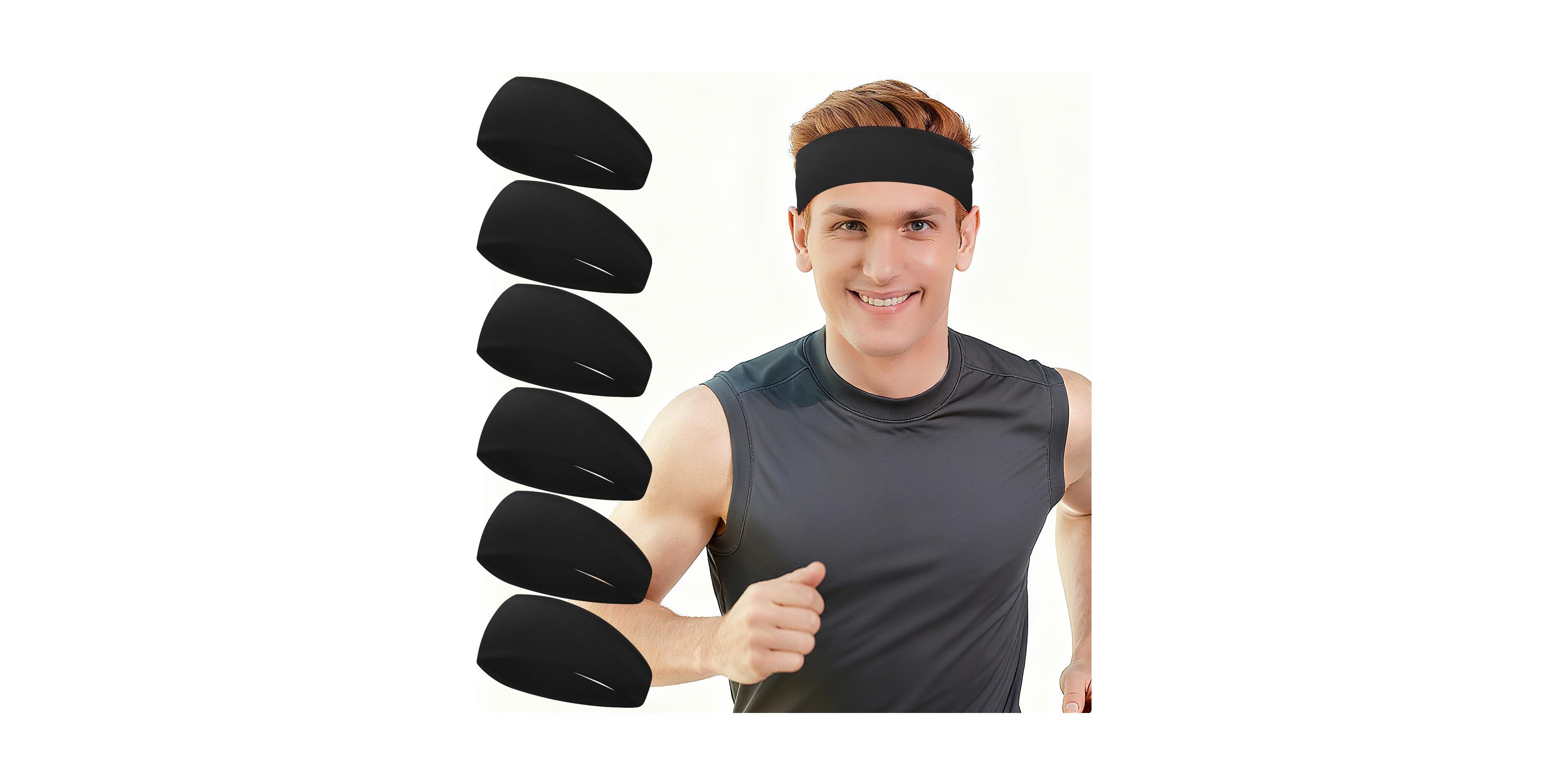Sportneer Mens Wide Athletic Headbands 6 Pack Sweat Wicking Workout Running Yoga Bands
