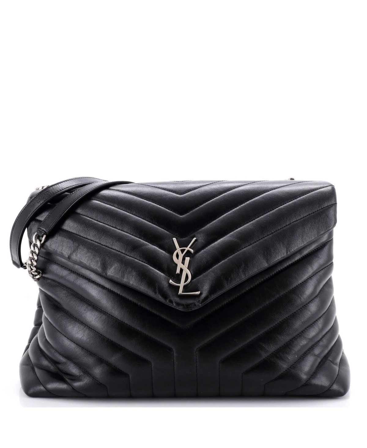 Pre-Owned Saint Laurent Large Loulou Shoulder Bag Matelasse Chevron Leather - Black