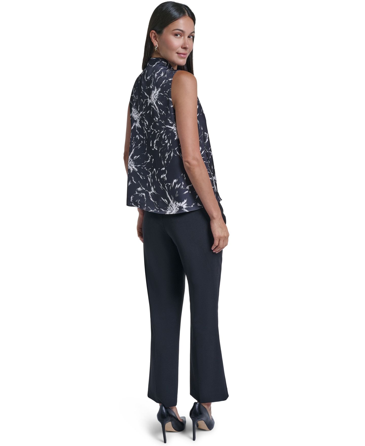 Женская блузка Calvin Klein Tie-Neck Floral Sleeveless, цвет: Чёрный кремовый — фото 4