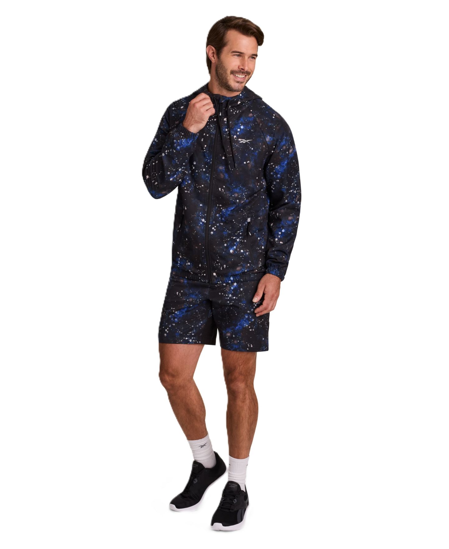Мужская куртка Reebok Speedwick Full-Zip Hooded Water-Resistant Running, цвет: Синий разноцветный — фото 2