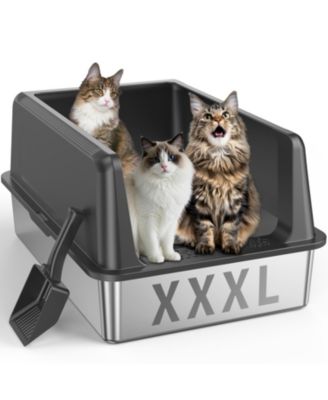 Extra-Large Stainless-Steel Litter Box with Lid, XXXL Cat Litter Boxes, Litter Box for Multiple Cats, Non-Sticky, Anti-Urine Leakage